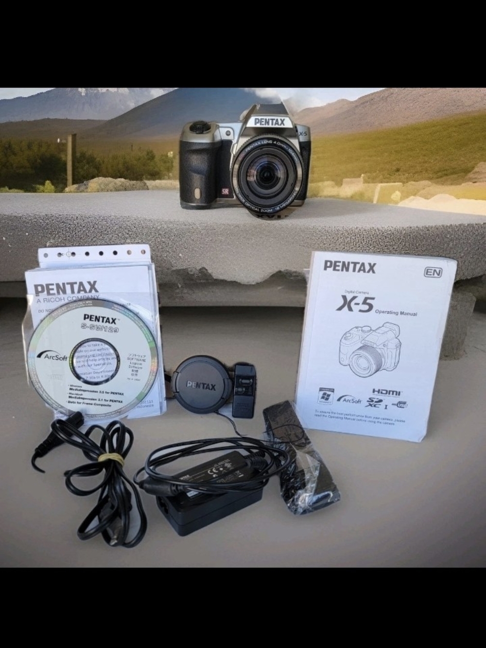 Pentax Silver X-5 Digital Camera with Accessories and Box